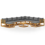11 Piece Garden Lounge Set with Cushion Solid Acacia Wood - Front View