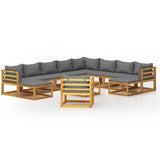 12 Piece Garden Lounge Set with Cushion Solid Acacia Wood - Front View