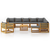 12 Piece Garden Lounge Set with Cushion Solid Acacia Wood - Side View