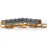 12 Piece Garden Lounge Set with Cushion Solid Acacia Wood - Front View