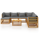 9 Piece Garden Lounge Set with Cushion Solid Acacia Wood - Side View