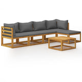 6 Piece Garden Lounge Set with Cushion Solid Acacia Wood - Front View