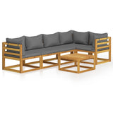 6 Piece Garden Lounge Set with Cushions Solid Acacia Wood - Front View