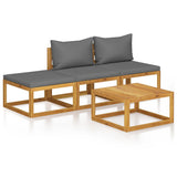 4 Piece Garden Lounge Set with Cushion Solid Acacia Wood - Front View