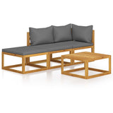 4 Piece Garden Lounge Set with Cushion Solid Acacia Wood - Front View