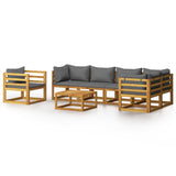 7 Piece Garden Lounge Set with Cushion Solid Acacia Wood - Front View
