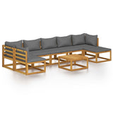 8 Piece Garden Lounge Set with Cushion Solid Acacia Wood - Front View