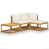 4 Piece Garden Lounge Set with Cushion Cream Solid Acacia Wood - Front View