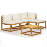 5 Piece Garden Lounge Set with Cushion Cream Solid Acacia Wood - Front View