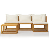 5 Piece Garden Lounge Set with Cushion Cream Solid Acacia Wood - Side View