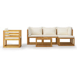 6 Piece Garden Lounge Set with Cushion Cream Solid Acacia Wood - Side View