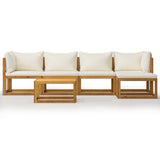 6 Piece Garden Lounge Set with Cushion Cream Solid Acacia Wood - Side View