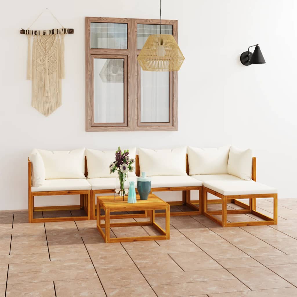 6 Piece Garden Lounge Set with Cushion Cream Solid Acacia Wood