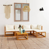 6 Piece Garden Lounge Set with Cushion Cream Solid Acacia Wood