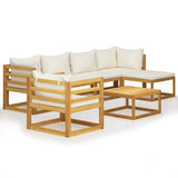 7 Piece Garden Lounge Set with Cushion Cream Solid Acacia Wood - Front View