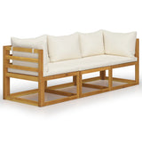 3-Seater Garden Sofa with Cushion Cream Solid Acacia Wood - Front View