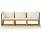 3-Seater Garden Sofa with Cushion Cream Solid Acacia Wood - Side View