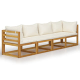 4-Seater Garden Sofa with Cushion Cream Solid Acacia Wood - Front View