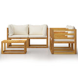 5 Piece Garden Lounge Set with Cushion Cream Solid Acacia Wood - Side View