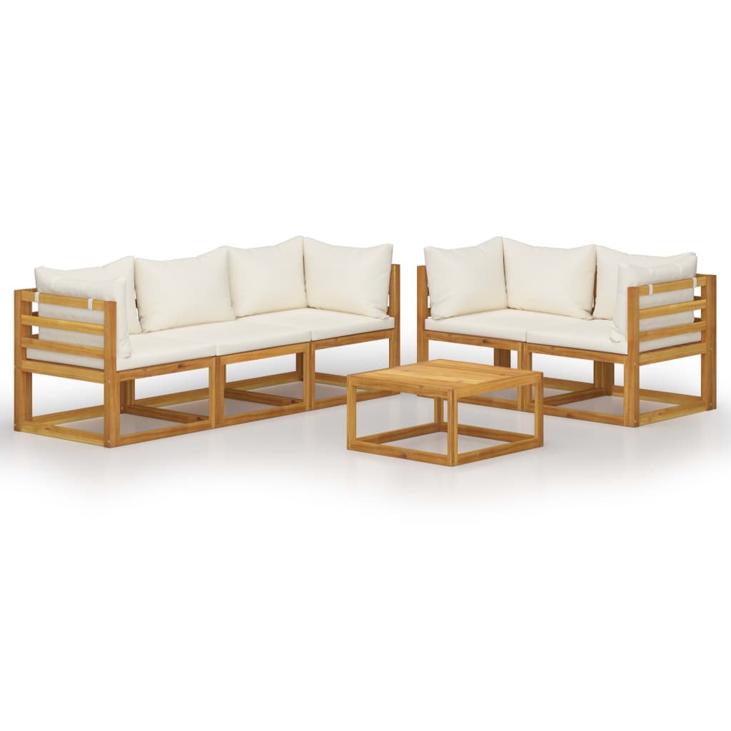 6 Piece Garden Lounge Set with Cushion Cream Solid Acacia Wood