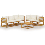 6 Piece Garden Lounge Set with Cushion Cream Solid Acacia Wood - Front View