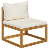 6 Piece Garden Lounge Set with Cushion Cream Solid Acacia Wood - Low Angle