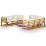 9 Piece Garden Lounge Set with Cushion Cream Solid Acacia Wood - Front View