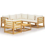 7 Piece Garden Lounge Set with Cushion Cream Solid Acacia Wood - Front View