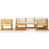 7 Piece Garden Lounge Set with Cushion Cream Solid Acacia Wood - Side View