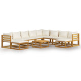11 Piece Garden Lounge Set with Cushion Cream Solid Acacia Wood - Front View