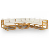 9 Piece Garden Lounge Set with Cushion Cream Solid Acacia Wood - Front View