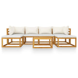 7 Piece Garden Lounge Set with Cushion Cream Solid Acacia Wood - Side View