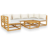 7 Piece Garden Lounge Set with Cushion Cream Solid Acacia Wood - Front View