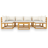 7 Piece Garden Lounge Set with Cushion Cream Solid Acacia Wood