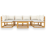 7 Piece Garden Lounge Set with Cushion Cream Solid Acacia Wood - Side View