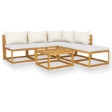 6 Piece Garden Lounge Set with Cushion Cream Solid Acacia Wood - Front View