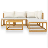 6 Piece Garden Lounge Set with Cushion Cream Solid Acacia Wood - Side View