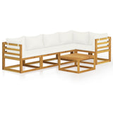 6 Piece Garden Lounge Set with Cushion Cream Solid Acacia Wood - Front View