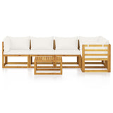 6 Piece Garden Lounge Set with Cushion Cream Solid Acacia Wood - Side View