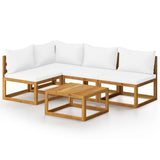 5 Piece Garden Lounge Set with Cushion Cream Solid Acacia Wood - Front View