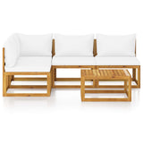5 Piece Garden Lounge Set with Cushion Cream Solid Acacia Wood - Side View