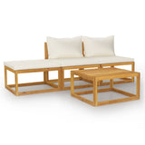 4 Piece Garden Lounge Set with Cushion Cream Solid Acacia Wood - Front View