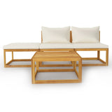 4 Piece Garden Lounge Set with Cushion Cream Solid Acacia Wood - Side View