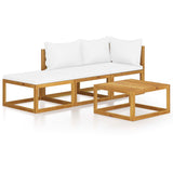 4 Piece Garden Lounge Set with Cushion Cream Solid Acacia Wood