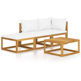 4 Piece Garden Lounge Set with Cushion Cream Solid Acacia Wood - Front View
