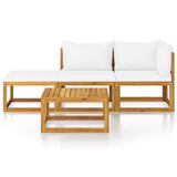 4 Piece Garden Lounge Set with Cushion Cream Solid Acacia Wood - Side View