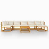 8 Piece Garden Lounge Set with Cushion Cream Solid Acacia Wood - Side View