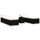 3 Piece Garden Sun Loungers with Tea Table Poly Rattan Black - Front View