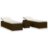 3 Piece Garden Sun Loungers with Tea Table Poly Rattan Brown