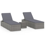 3 Piece Garden Sun Loungers with Tea Table Poly Rattan Grey - Front View